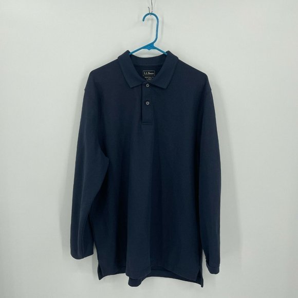 #154 L.L. Bean Mens Traditional Fit Long Sleeve Polo Shirt Large Reg Blue Collar - Picture 5 of 8